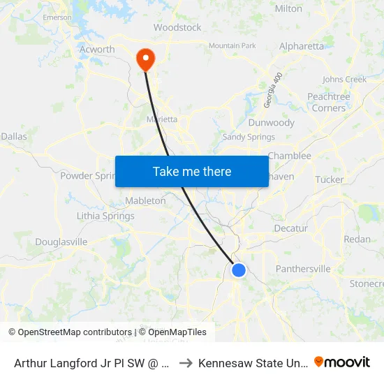 Arthur Langford Jr Pl SW @ Joyland Pl to Kennesaw State University map
