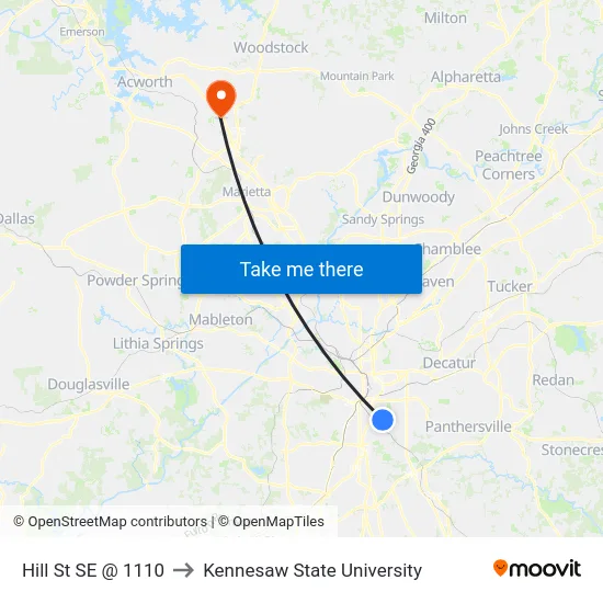 Hill St SE @ 1110 to Kennesaw State University map