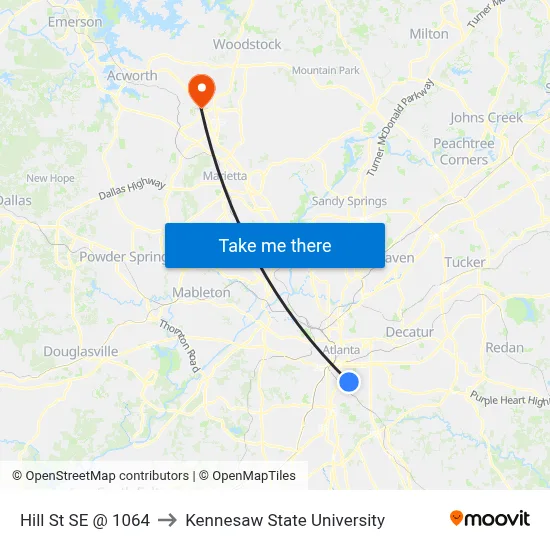 Hill St SE @ 1064 to Kennesaw State University map
