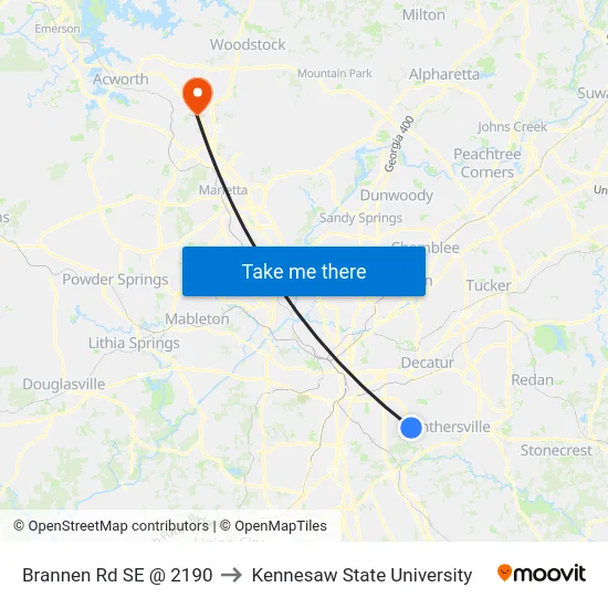 Brannen Rd SE @ 2190 to Kennesaw State University map