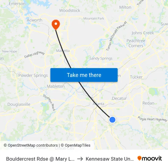 Bouldercrest Rdse @ Mary Lou Ln SE to Kennesaw State University map