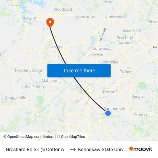 Gresham Rd SE @ Cottonwood Dr to Kennesaw State University map