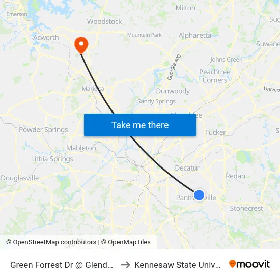 Green Forrest Dr @ Glendale Dr to Kennesaw State University map