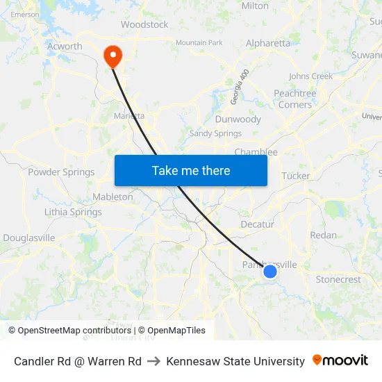 Candler Rd @ Warren Rd to Kennesaw State University map