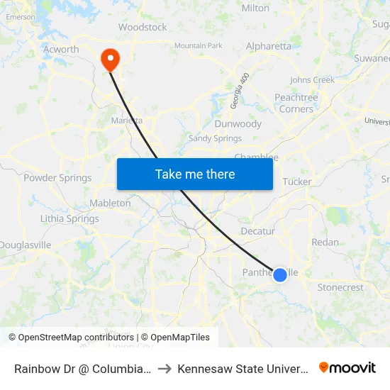 Rainbow Dr @ Columbia Dr to Kennesaw State University map