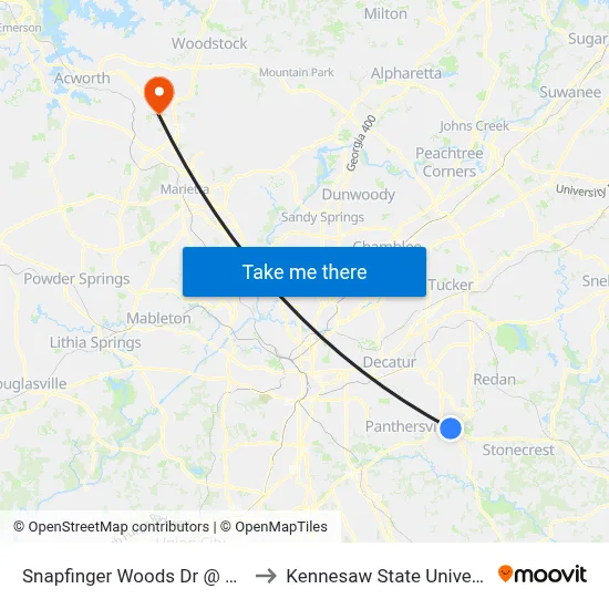 Snapfinger Woods Dr @ 4185 to Kennesaw State University map