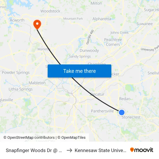 Snapfinger Woods Dr @ 5068 to Kennesaw State University map