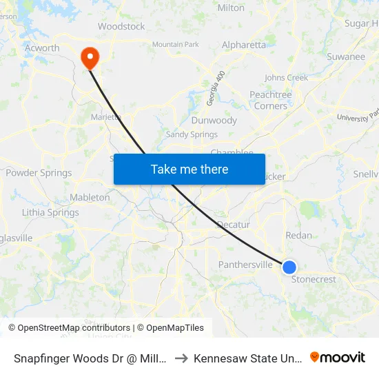 Snapfinger Woods Dr @ Miller Rd (W) to Kennesaw State University map