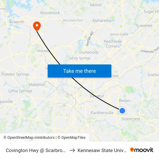 Covington Hwy @ Scarbrough Dr to Kennesaw State University map