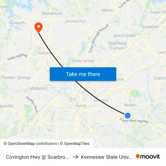 Covington Hwy @ Scarbrough Dr to Kennesaw State University map