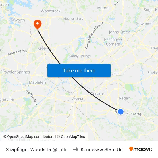 Snapfinger Woods Dr @ Lithonia Way to Kennesaw State University map