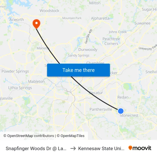Snapfinger Woods Dr @ Lantrac Ct to Kennesaw State University map