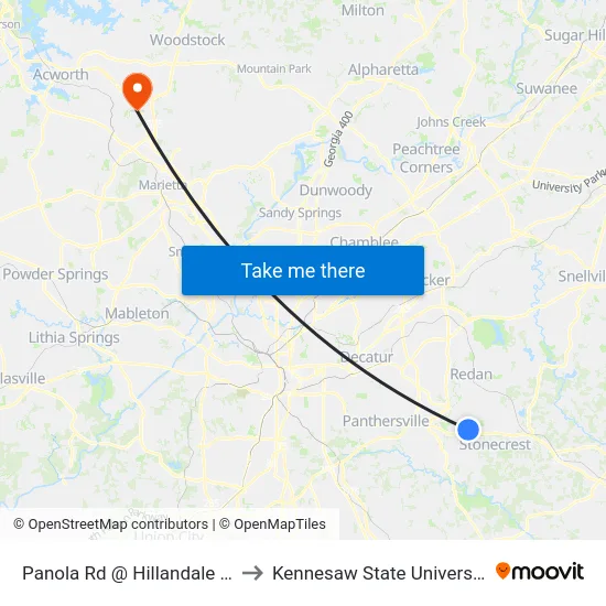 Panola Rd @ Hillandale Dr to Kennesaw State University map
