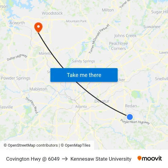 Covington Hwy @ 6049 to Kennesaw State University map