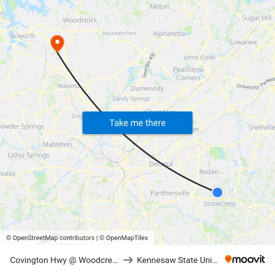 Covington Hwy @ Woodcrest Walk to Kennesaw State University map