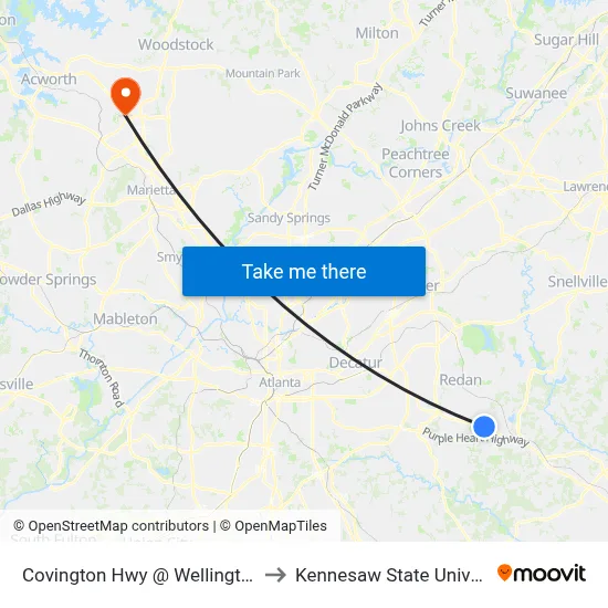 Covington Hwy @ Wellington Cir to Kennesaw State University map