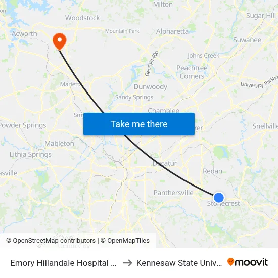 Emory Hillandale Hospital (5910) to Kennesaw State University map