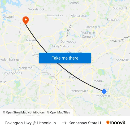 Covington Hwy @ Lithonia Industrial Blvd to Kennesaw State University map