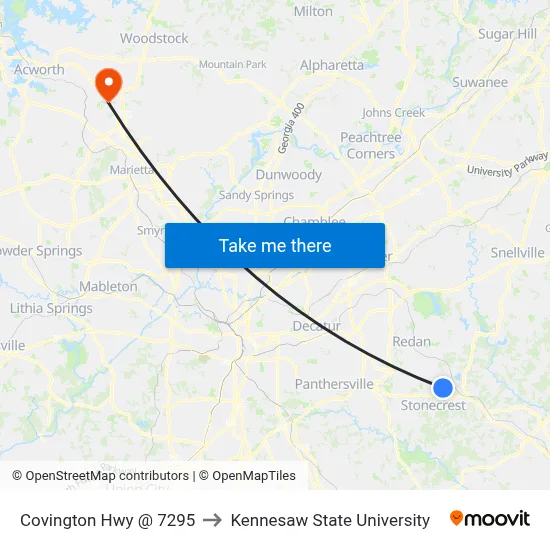 Covington Hwy @ 7295 to Kennesaw State University map