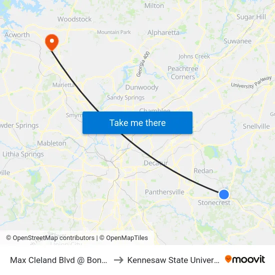 Max Cleland Blvd @ Bond St to Kennesaw State University map