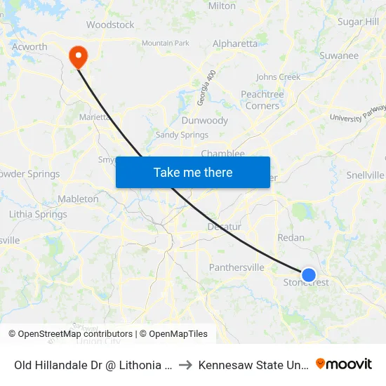 Old Hillandale Dr @ Lithonia Industrial to Kennesaw State University map