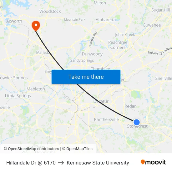 Hillandale Dr @ 6170 to Kennesaw State University map