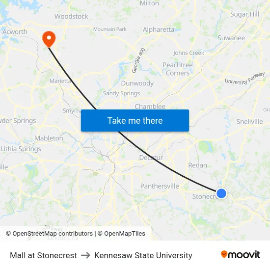 Mall at Stonecrest to Kennesaw State University map