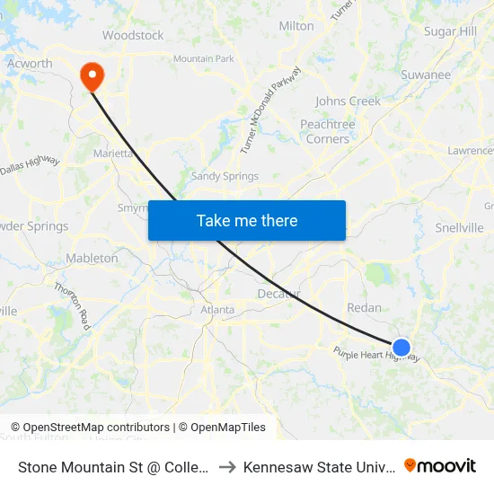 Stone Mountain St @ College Ave to Kennesaw State University map