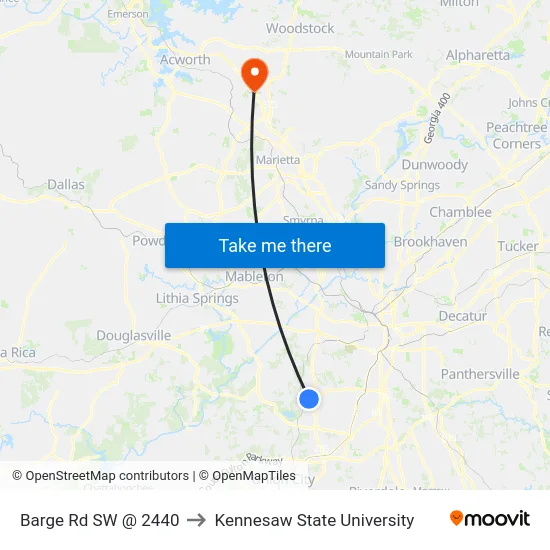 Barge Rd SW @ 2440 to Kennesaw State University map