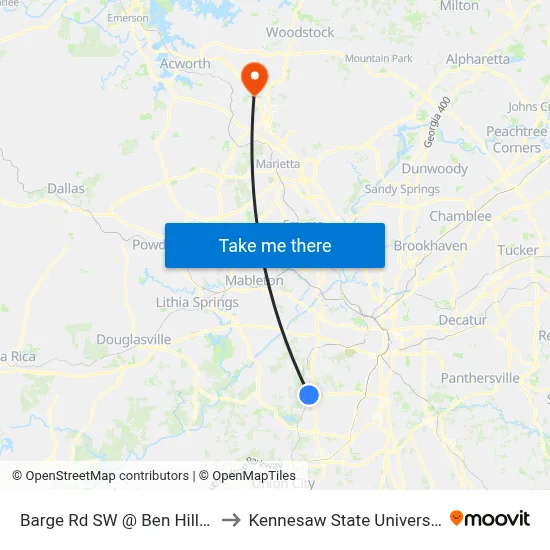 Barge Rd SW @ Ben Hill Ct to Kennesaw State University map
