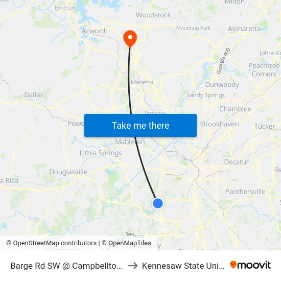 Barge Rd SW @ Campbellton Rd SW to Kennesaw State University map