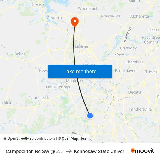 Campbellton Rd SW @ 3709 to Kennesaw State University map