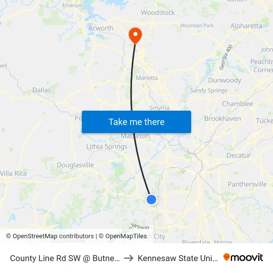 County Line Rd SW @ Butner Rd SW to Kennesaw State University map