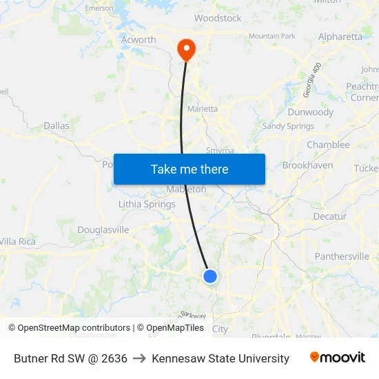 Butner Rd SW @ 2636 to Kennesaw State University map