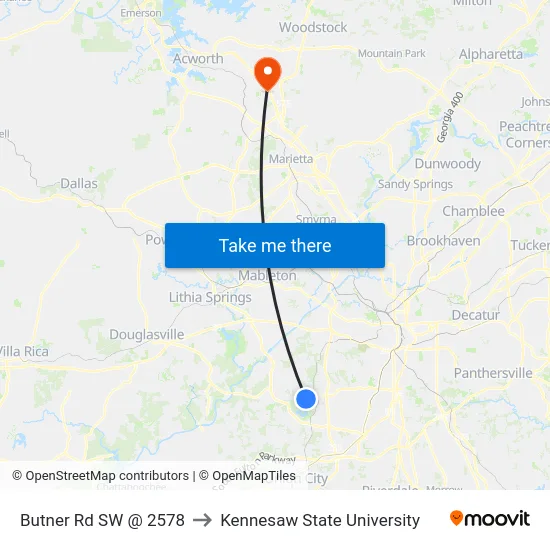 Butner Rd SW @ 2578 to Kennesaw State University map