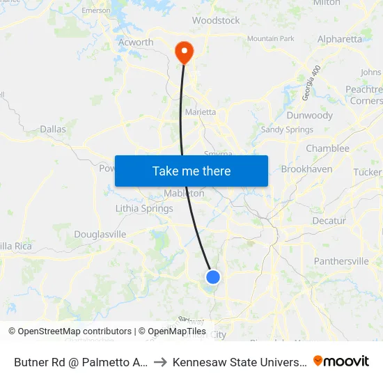 Butner Rd @ Palmetto Ave to Kennesaw State University map