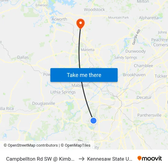 Campbellton Rd SW @ Kimberly Rd SW to Kennesaw State University map