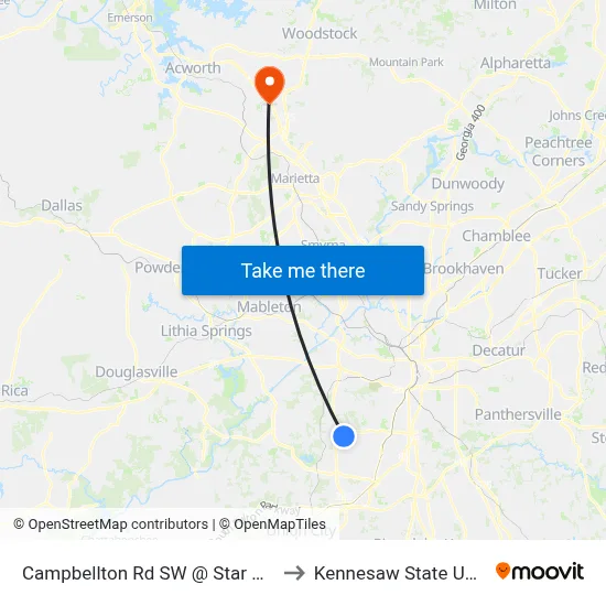 Campbellton Rd SW @ Star Mist Dr SW to Kennesaw State University map