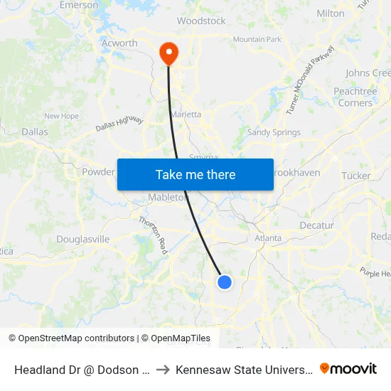 Headland Dr @ Dodson Dr to Kennesaw State University map