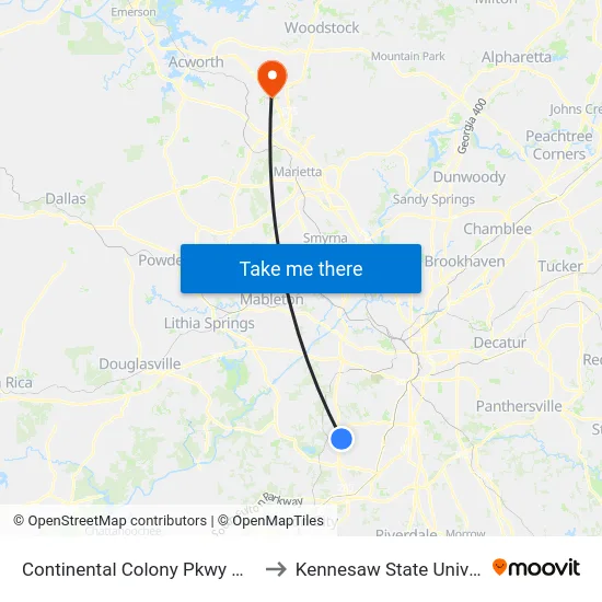 Continental Colony Pkwy @ 3033 to Kennesaw State University map