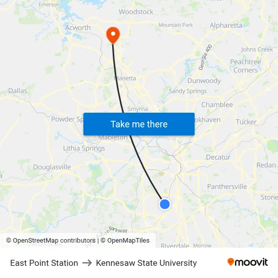 East Point Station to Kennesaw State University map