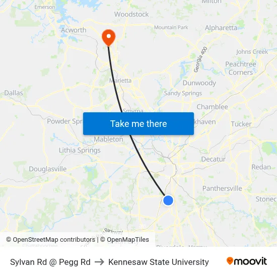 Sylvan Rd @ Pegg Rd to Kennesaw State University map