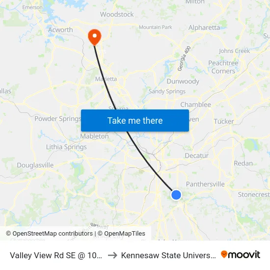 Valley View Rd SE @ 1056 to Kennesaw State University map