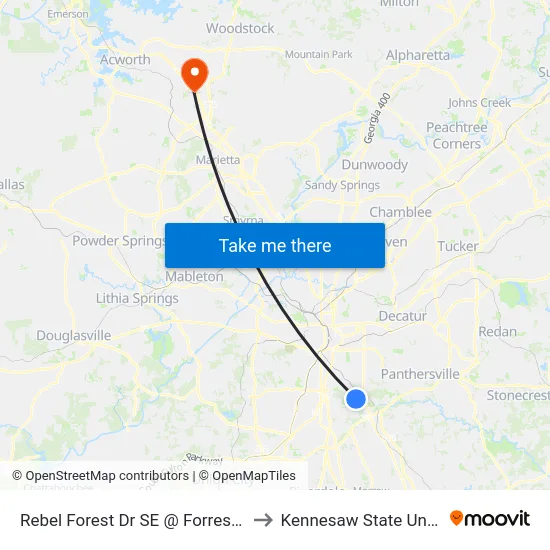 Rebel Forest Dr SE @ Forrest Park Rd to Kennesaw State University map