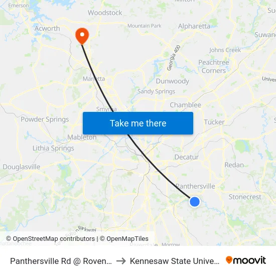 Panthersville Rd @ Rovena Ct to Kennesaw State University map