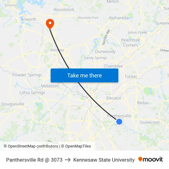 Panthersville Rd @ 3073 to Kennesaw State University map