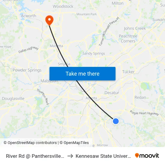 River Rd @ Panthersville Rd to Kennesaw State University map