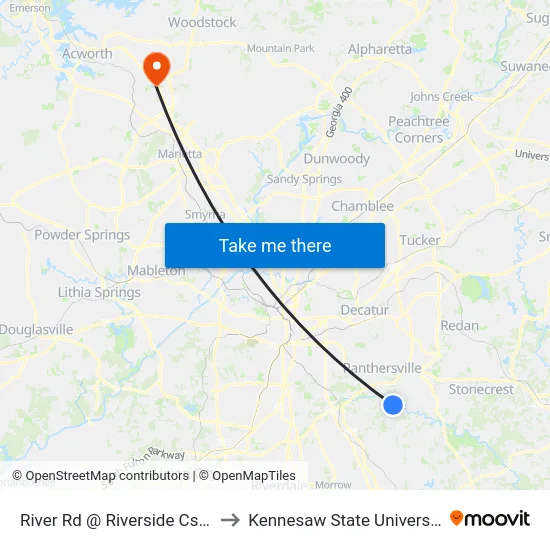 River Rd @ Riverside Cswy to Kennesaw State University map