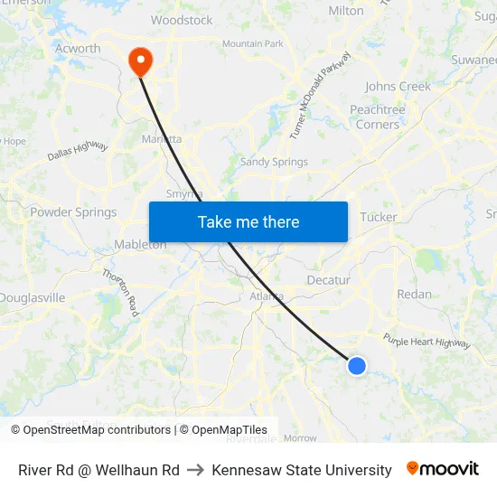 River Rd @ Wellhaun Rd to Kennesaw State University map