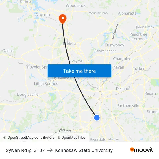 Sylvan Rd @ 3107 to Kennesaw State University map